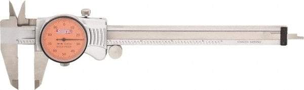 SPI - 0" to 6" Range, 0.001" Graduation, 0.1" per Revolution, Dial Caliper - Orange Face, 1.57" Jaw Length, Accurate to 0.0010" - Americas Industrial Supply
