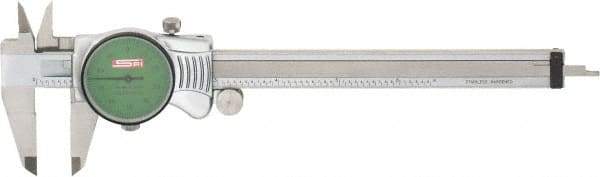 SPI - 0" to 6" Range, 0.001" Graduation, 0.1" per Revolution, Dial Caliper - Green Face, 1.57" Jaw Length, Accurate to 0.0010" - Americas Industrial Supply