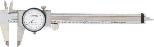 SPI - 0" to 6" Range, 0.001" Graduation, 0.2" per Revolution, Dial Caliper - White Face, 1.57" Jaw Length, Accurate to 0.0010" - Americas Industrial Supply
