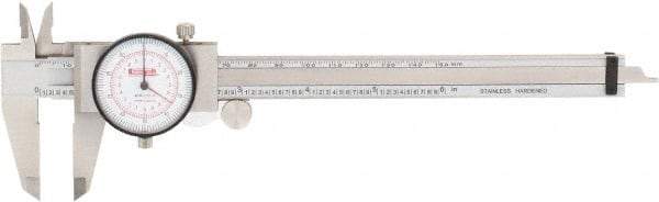 SPI - 0" to 6" Range, 0.001" and 0.02 mm Graduation, 0.001" per Revolution, Dial Caliper - White Face, 40mm Jaw Length, Accurate to 0.02mm - Americas Industrial Supply