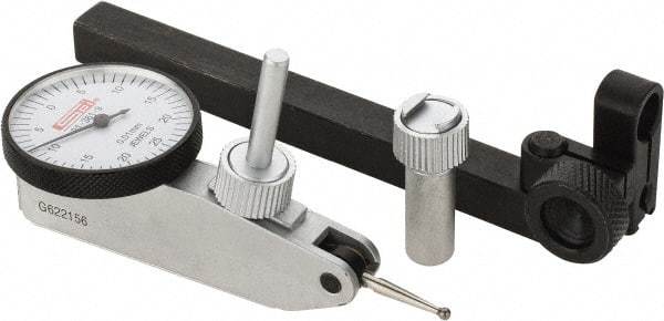 SPI - 8 Piece, 0mm to 0.5mm Measuring Range, 32mm Dial Diam, 0-25-0 Dial Reading, White Dial Test Indicator Kit - 0.013mm Accuracy, 17.3mm Contact Point Length, 2mm Ball Diam, 0.01mm Dial Graduation - Americas Industrial Supply