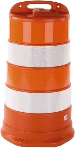 PRO-SAFE - 40" High x 36" Wide Reflective Round Barrel - High Density Polyethylene (HDPE), 10 Lbs, Orange - Americas Industrial Supply
