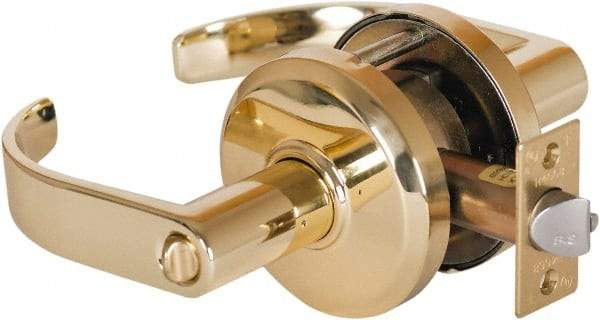 Stanley - Grade 2 Entrance Lever Lockset - 2-3/4" Back Set, Key In Lever Cylinder, Brass Alloy, Bright Brass Finish - Americas Industrial Supply