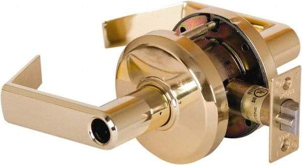 Stanley - Grade 2 Entrance Lever Lockset - 2-3/4" Back Set, Key In Lever Cylinder, Brass Alloy, Bright Brass Finish - Americas Industrial Supply