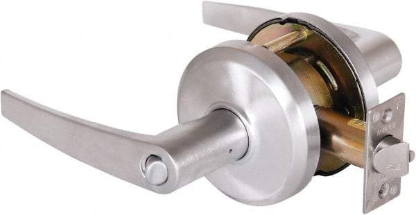 Stanley - Grade 2 Entrance Lever Lockset - 2-3/4" Back Set, Key In Lever Cylinder, Brass Alloy, Satin Chrome Finish - Americas Industrial Supply