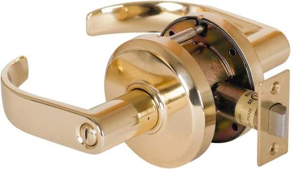 Stanley - Grade 2 Privacy Lever Lockset - 2-3/4" Back Set, Keyless Cylinder, Brass Alloy, Bright Brass Finish - Americas Industrial Supply