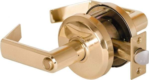 Stanley - Grade 2 Privacy Lever Lockset - 2-3/4" Back Set, Keyless Cylinder, Brass Alloy, Bright Brass Finish - Americas Industrial Supply