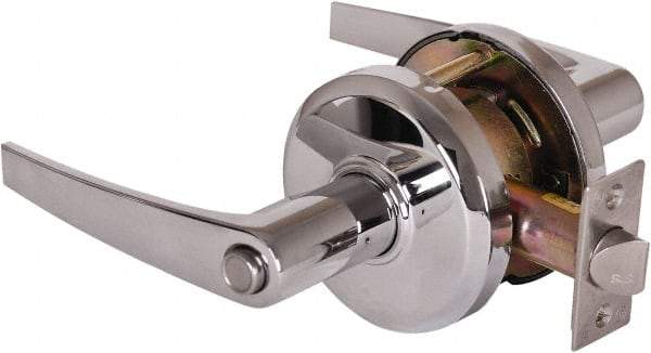 Stanley - Grade 2 Privacy Lever Lockset - 2-3/4" Back Set, Keyless Cylinder, Brass Alloy, Bright Chrome Finish - Americas Industrial Supply