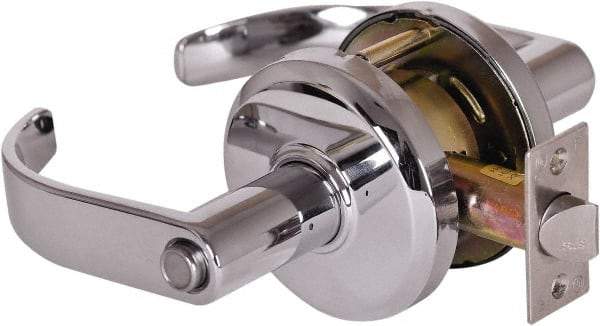 Stanley - Grade 2 Privacy Lever Lockset - 2-3/4" Back Set, Keyless Cylinder, Brass Alloy, Bright Chrome Finish - Americas Industrial Supply