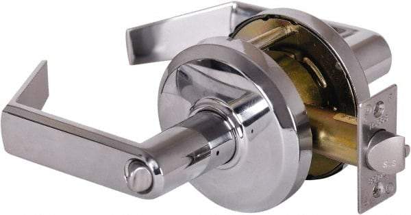 Stanley - Grade 2 Entrance Lever Lockset - 2-3/4" Back Set, Key In Lever Cylinder, Brass Alloy, Bright Chrome Finish - Americas Industrial Supply