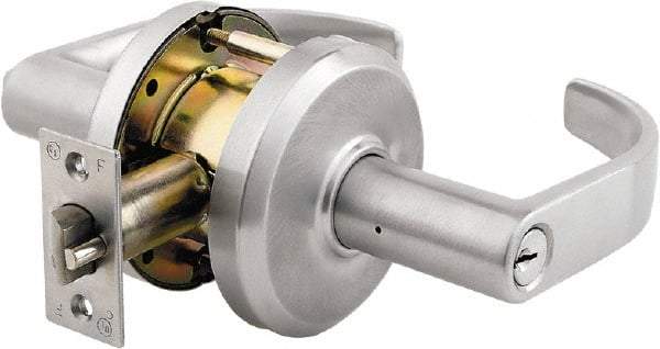 Stanley - Grade 2 Storeroom Lever Lockset - 2-3/4" Back Set, Key In Lever Cylinder, Brass Alloy, Satin Chrome Finish - Americas Industrial Supply