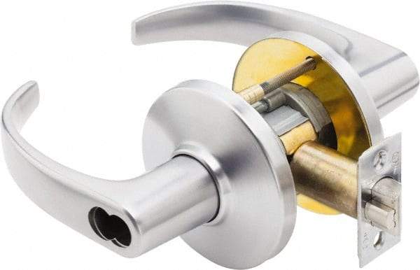 Best - Grade 1 Security Lever Lockset - 2-3/4" Back Set, Key In Lever Cylinder, Brass Alloy, Satin Chrome Finish - Americas Industrial Supply