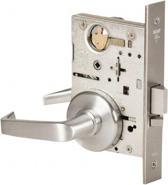 Best - Grade 1 Storeroom Lever Lockset - 2-3/4" Back Set, Keyless Cylinder, Brass Alloy, Satin Chrome Finish - Americas Industrial Supply