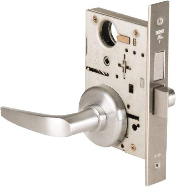 Best - Grade 1 Privacy Lever Lockset - 2-3/4" Back Set, Keyless Cylinder, Brass Alloy, Satin Chrome Finish - Americas Industrial Supply
