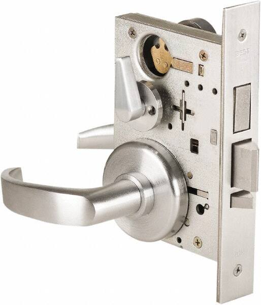 Stanley - Grade 1 Dormitory Lever Lockset - 2-3/4" Back Set, Best SFIC Cylinder, Brass Alloy, Satin Chrome Finish - Americas Industrial Supply