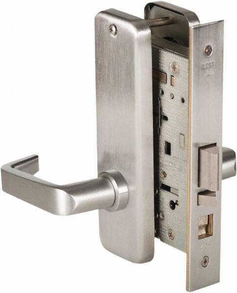 Stanley - Grade 1 Classroom Lever Lockset - 2-3/4" Back Set, Best SFIC Cylinder, Brass Alloy, Satin Chrome Finish - Americas Industrial Supply