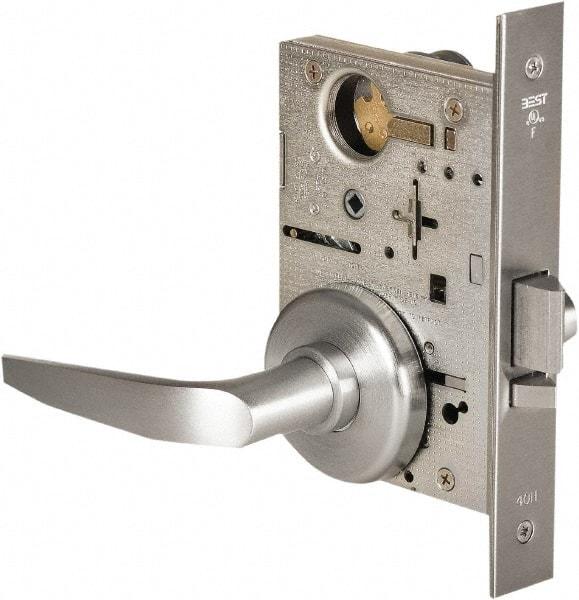 Stanley - Grade 1 Storeroom Lever Lockset - 2-3/4" Back Set, Best SFIC Cylinder, Brass Alloy, Satin Chrome Finish - Americas Industrial Supply