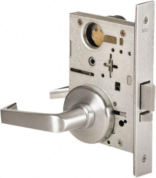 Stanley - Grade 1 Storeroom Lever Lockset - 2-3/4" Back Set, Best SFIC Cylinder, Brass Alloy, Satin Chrome Finish - Americas Industrial Supply