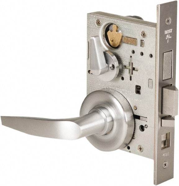 Stanley - Grade 1 Office Lever Lockset - 2-3/4" Back Set, Best SFIC Cylinder, Brass Alloy, Satin Chrome Finish - Americas Industrial Supply
