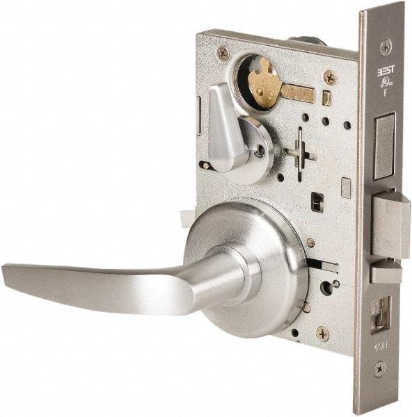 Stanley - Grade 1 Office Lever Lockset - 2-3/4" Back Set, Best SFIC Cylinder, Brass Alloy, Satin Chrome Finish - Americas Industrial Supply