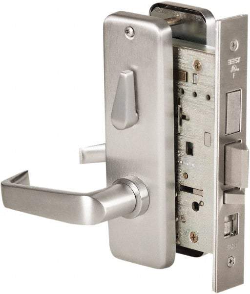 Stanley - Grade 1 Office Lever Lockset - 2-3/4" Back Set, Best SFIC Cylinder, Brass Alloy, Satin Chrome Finish - Americas Industrial Supply