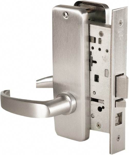 Stanley - Grade 1 Office Lever Lockset - 2-3/4" Back Set, Best SFIC Cylinder, Brass Alloy, Satin Chrome Finish - Americas Industrial Supply