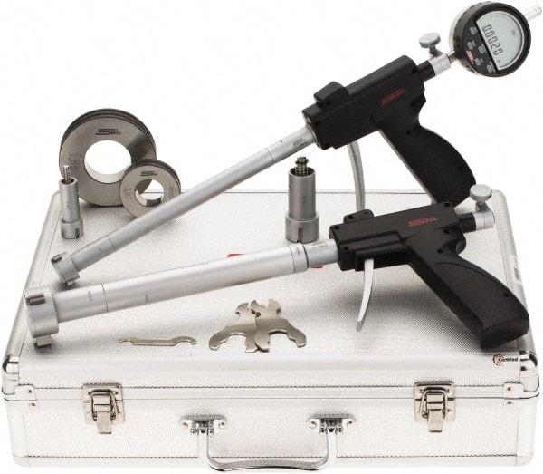 SPI - 0.8 to 2", 3.64 & 3.8" Deep, Pistol Grip Electronic Bore Gage Set - Up to 0.00016, 0.0002" Accuracy, 0.0001" Resolution, Includes Indicator - Americas Industrial Supply