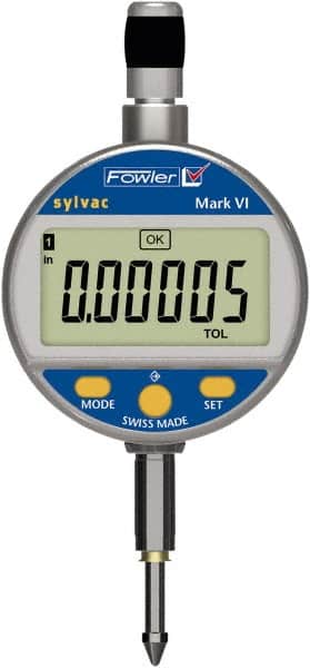 Fowler - 0 to 12.5mm Range, 0.00005" Graduation, Electronic Drop Indicator - Center Lug Back, Accurate to 0.00012", Inch & Metric System, LCD Display - Americas Industrial Supply