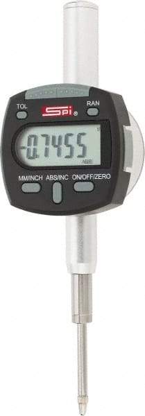 SPI - 0 to 1/2" Range, 0.0005" Graduation, Electronic Drop Indicator - Flat & Lug Back, Accurate to 0.0008", Inch & Metric System, Digital Display - Americas Industrial Supply