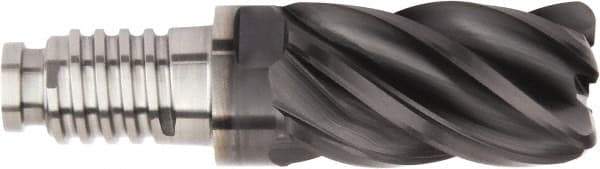 Kennametal - 1" Mill Diam, 1-1/2" LOC, 88.6mm OAL, 5 Flute Square End Mill Head - Duo-Lock 25 Connection, Solid Carbide, AlTiN Finish, Right Hand Flute, Spiral Flute, Centercutting, 39° Helix, Series UCDV - Americas Industrial Supply