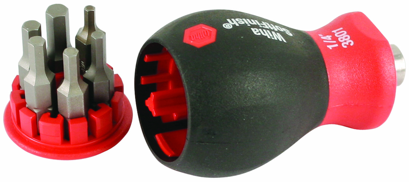 6 Piece - 3/32; 7/64; 1/8; 9/64; 5/32; 3/16" Bits - Stubby SoftFinish® Grip Bit Holder Set Inch Hex - Americas Industrial Supply