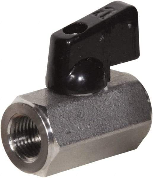 Value Collection - 3/8" Pipe, Full Port, Stainless Steel Miniature Ball Valve - Inline - Two Way Flow, FNPT x FNPT Ends, Wedge Handle, 1,000 WOG, 150 WSP - Americas Industrial Supply