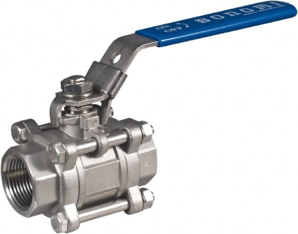 BONOMI - 3/4" Pipe, Full Port, Stainless Steel Full Port Ball Valve - 2 Piece, NPT Ends, Locking Lever Handle, 1,500 WOG, 150 WSP - Americas Industrial Supply