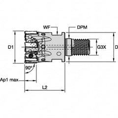 Kennametal - 16mm Cut Diam, 11mm Max Depth of Cut, 42.7mm OAL, Indexable Square Shoulder End Mill - LNGU110408SRGE Inserts, M8 Modular Connection, 0° Lead Angle, Through Coolant, Series Mill 4-11 - Americas Industrial Supply