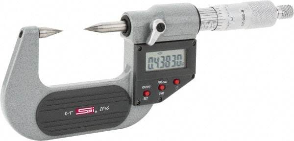 SPI - 1 Inch, Ratchet Stop, Electronic Point Micrometer - Accurate up to 0.0001 Inch, 30° Point Angle - Americas Industrial Supply