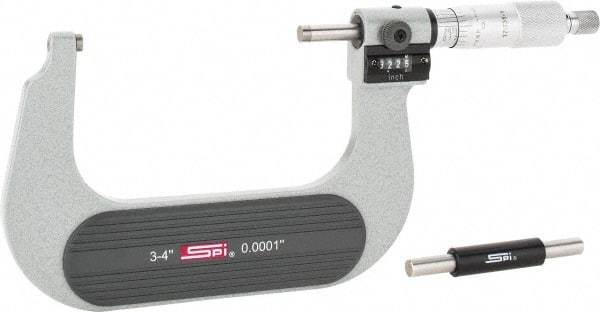 SPI - 3 to 4" Range, 0.0001" Graduation, Mechanical Outside Micrometer - Ratchet Stop Thimble, 2-1/4" Throat Depth, Accurate to 0.0002", Digital Counter - Americas Industrial Supply