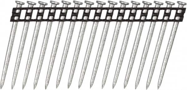 DeWALT - 10 Gauge 0.137" Shank Diam 2-1/4" Long Concrete Nails for Power Nailers - Steel, Zinc Finish, Smooth Shank, Angled Stick Plastic Collation, Round Head - Americas Industrial Supply