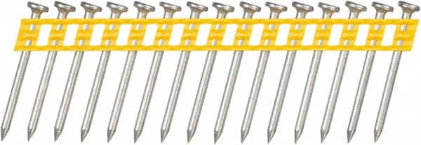 DeWALT - 13 Gauge 0.102" Shank Diam 1-1/2" Long Concrete Nails for Power Nailers - Steel, Zinc Finish, Smooth Shank, Angled Stick Plastic Collation, Round Head - Americas Industrial Supply