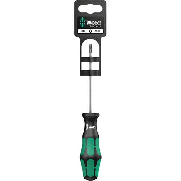 Wera - T25 Torx Driver - 4" Blade Length, 10-1/8" OAL, Ergonomic Handle, Chrome Plated Steel - Americas Industrial Supply