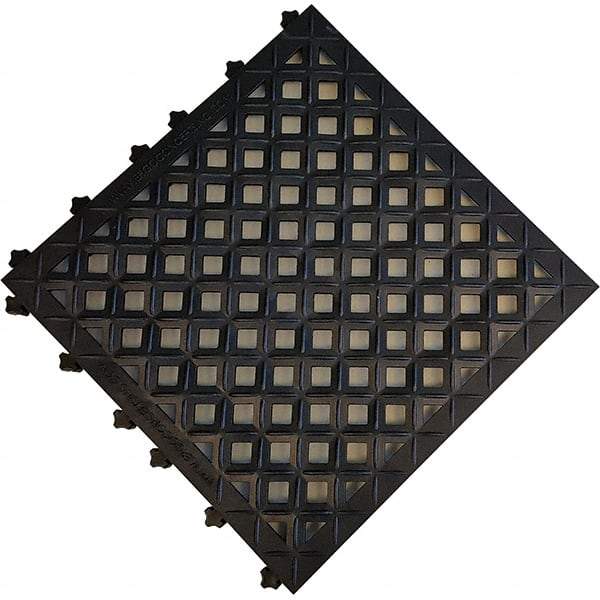 Ergo Advantage - 18" Long x 18" Wide x 1" Thick, Anti-Fatigue Modular Matting Anti-Fatigue Flooring - 2 Interlocking Sides, Black, For Dry Areas - Americas Industrial Supply
