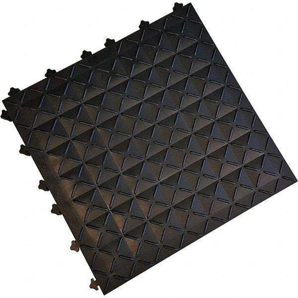 Ergo Advantage - 18" Long x 18" Wide x 1" Thick, Anti-Fatigue Modular Matting Anti-Fatigue Flooring - 2 Interlocking Sides, Black, For Dry Areas - Americas Industrial Supply