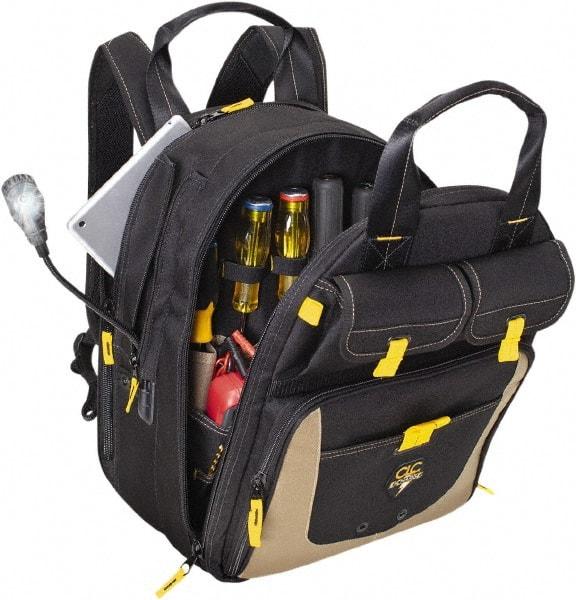 CLC - 36 Pocket Black & Khaki Polyester Backpack Tool Bag - 13" Wide x 10-1/4" Deep x 17" High - Americas Industrial Supply