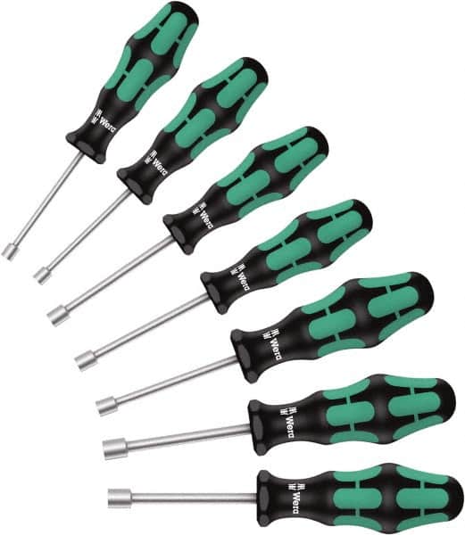 Wera - 7 Piece, 5 to 13mm Nut Driver Set - Hollow Shaft, Ergonomic Handle - Americas Industrial Supply