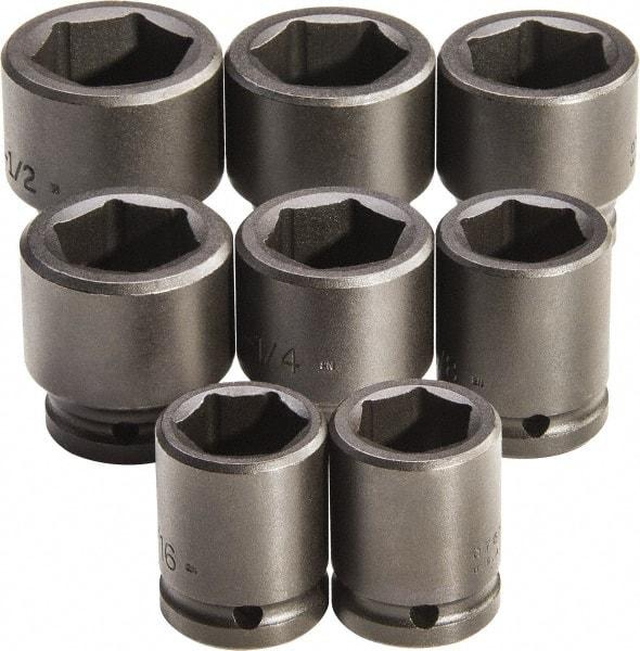 Proto - 8 Piece 3/4" Drive Standard Deep Impact Socket Set - 6 Points, 1 to 1-1/2", Inch Measurement Standard - Americas Industrial Supply