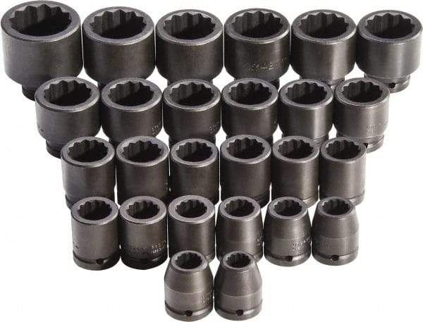 Proto - 26 Piece 3/4" Drive Full Polish Finish Impact Socket Set - 12 Points, 17mm to 50mm Range, Metric Measurement Standard - Americas Industrial Supply