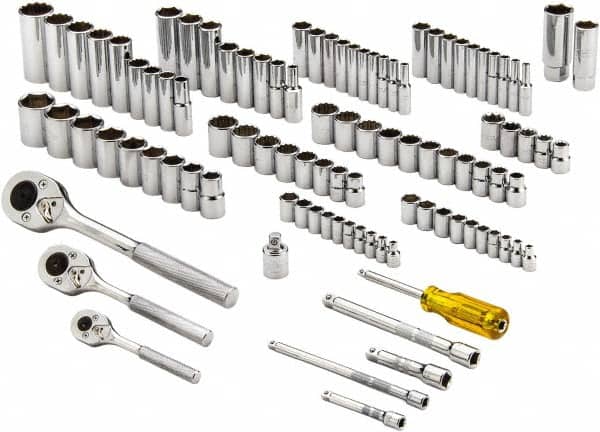 Proto - 101 Piece 1/4, 3/8 & 1/2" Drive Standard Deep Socket Set - 6 & 12 Points, 1/4 to 1", 4 to 19mm, Inch/Metric Measurement Standard - Americas Industrial Supply