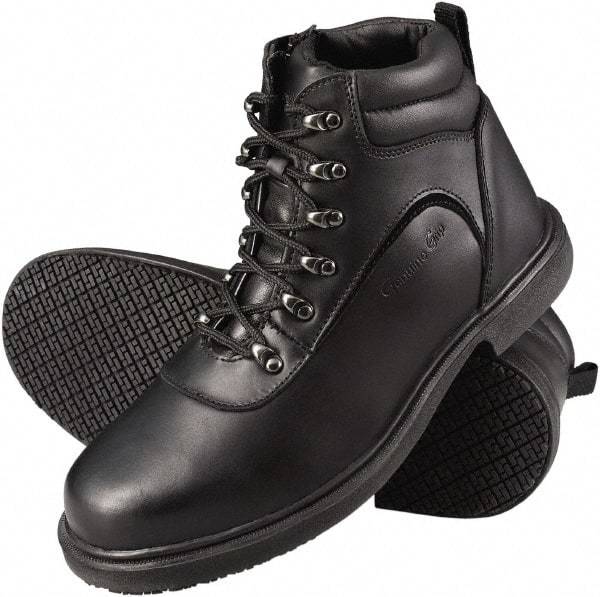 Genuine Grip - Unisex Size 14 Medium Width Steel Work Boot - Black, Leather Upper, Rubber Outsole, 6" High, Dielectric, Non-Slip - Americas Industrial Supply