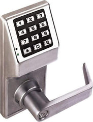 Alarm Lock - Combination Entry Lever Lockset with Key Override - 2-3/4" Back Set, Steel, Brushed Chrome Finish - Americas Industrial Supply