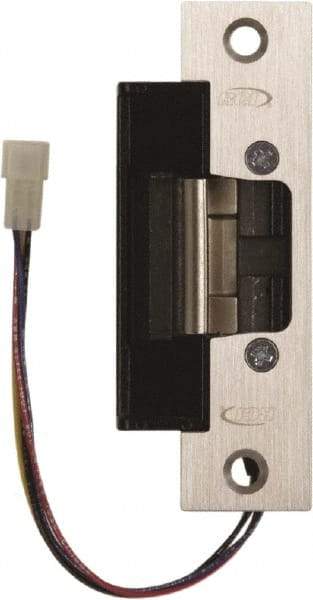 Rutherford - 4.88" Long x 1-1/4" Wide, Satin Stainless Steel Finish, Electric Door Strike - Field Selectable 12 or 24 VDC & 12-24 VAC, Corded Power, Zinc Alloy - Americas Industrial Supply
