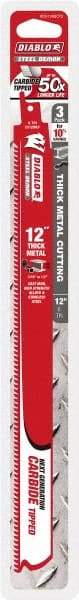 Freud - 12" Long x 1" Thick, Carbide Reciprocating Saw Blade - Straight Profile, 8 TPI, Toothed Edge, Tang Shank - Americas Industrial Supply